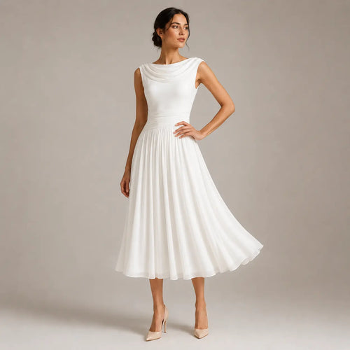 Sleeveless Draped Midi Dress for Summer Occasions