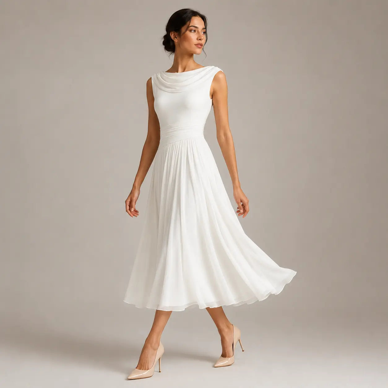 Sleeveless Draped Midi Dress for Summer Occasions
