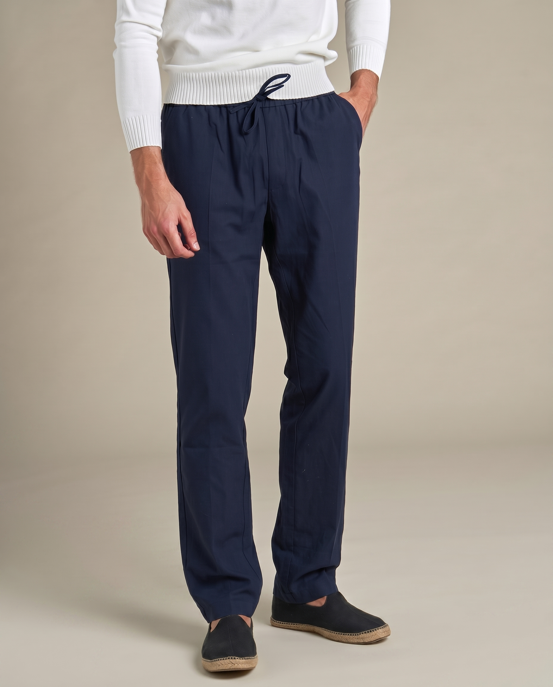 Straight Leg Linen Trousers | Navy