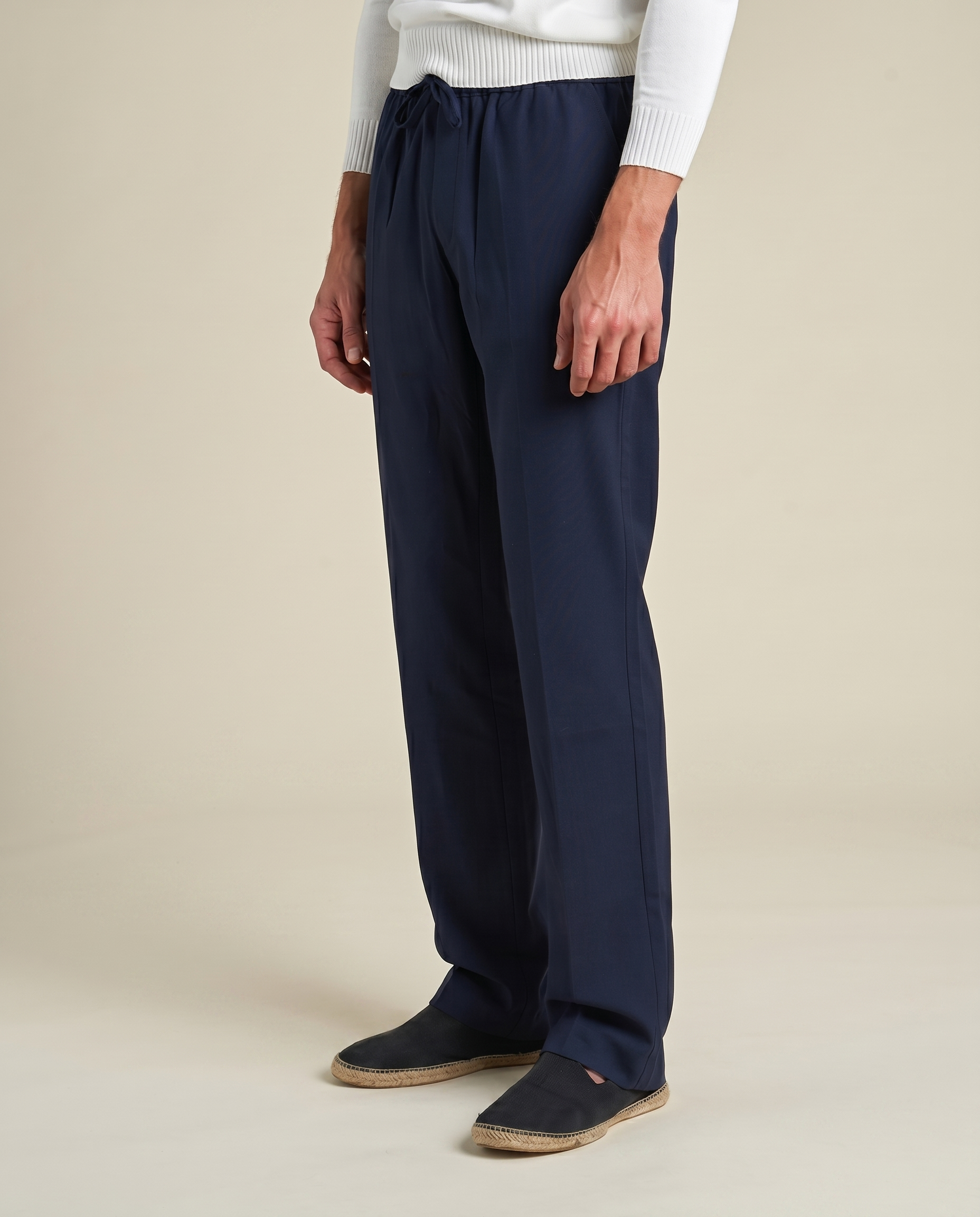 Straight Leg Linen Trousers | Navy